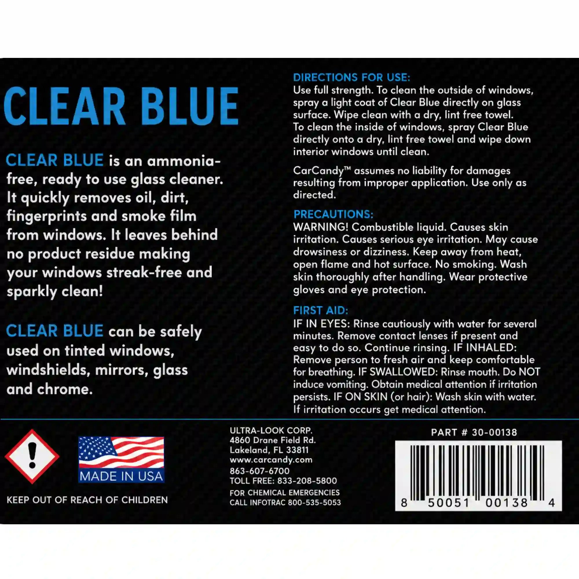 clear blue ready to use 32 oz | glass cleaner | car candy